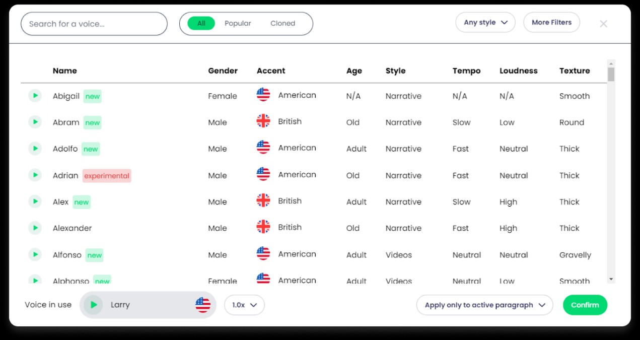 Pick an AI voice in Play.HT